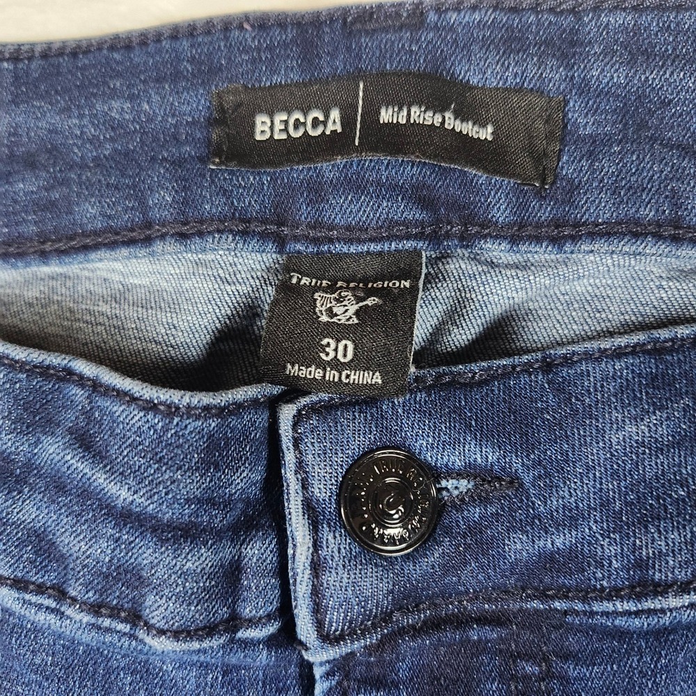 True Religion Becca Bootcut Jeans Womens 30 Blue Excellent Mid Rise Dark Wash - Picture 8 of 15